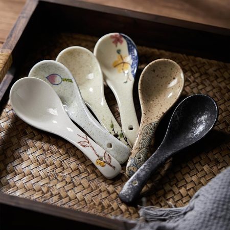 Japanese ceramic spoon, asian style ramen and rice spoon