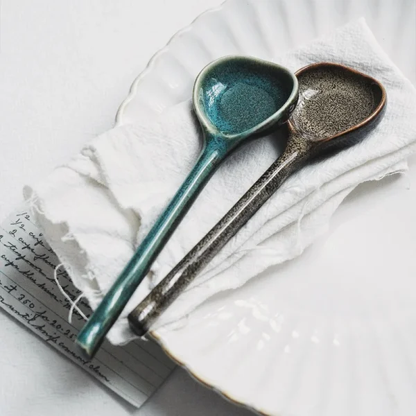 Ceramic glazed spoon with long handle - Image 2