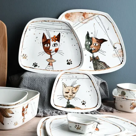 Ceramic cat tableware bowls and plates