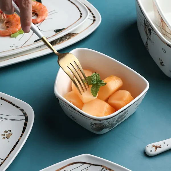 Ceramic cat tableware bowls and plates - Image 4