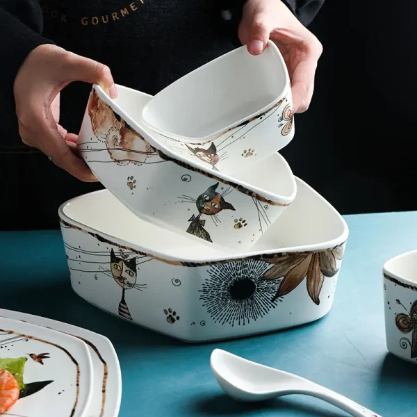 Ceramic cat tableware bowls and plates - Image 3