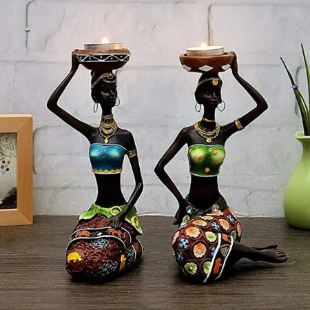 Candle holder African woman 8.5 inch