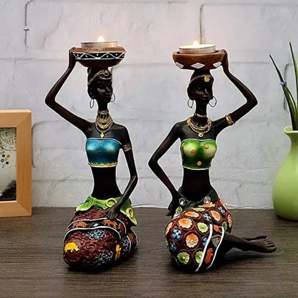 Candle holder African woman 8.5 inch