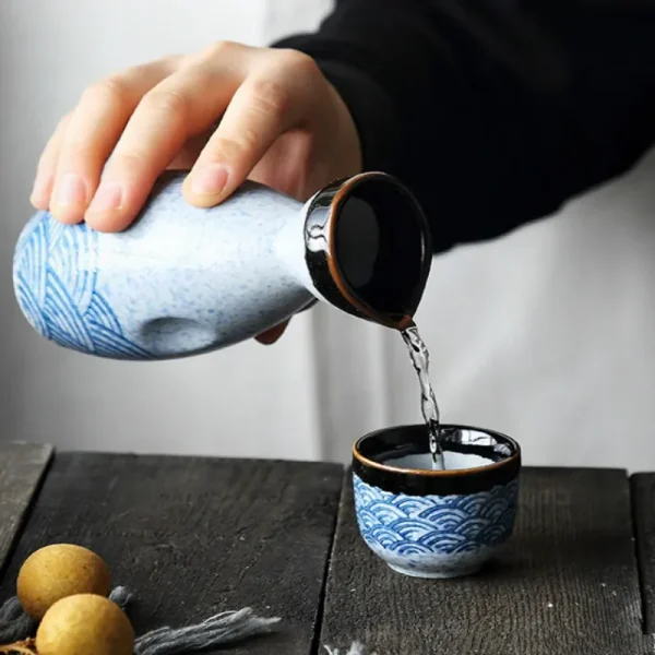 Ceramic Sake Wine Set 1 Pot 4 Cups - Image 2