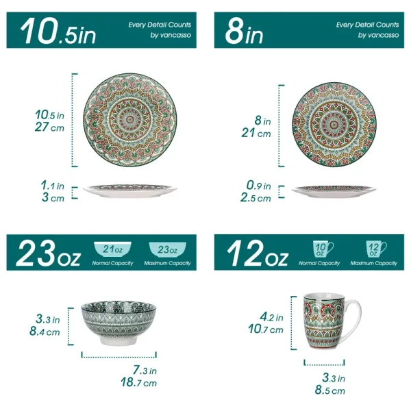 Set of 16Pcs Ceramic Dinnerware Mandala Pattern - Image 2