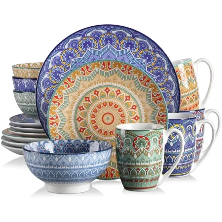 Set of 16Pcs Ceramic Dinnerware Mandala Pattern